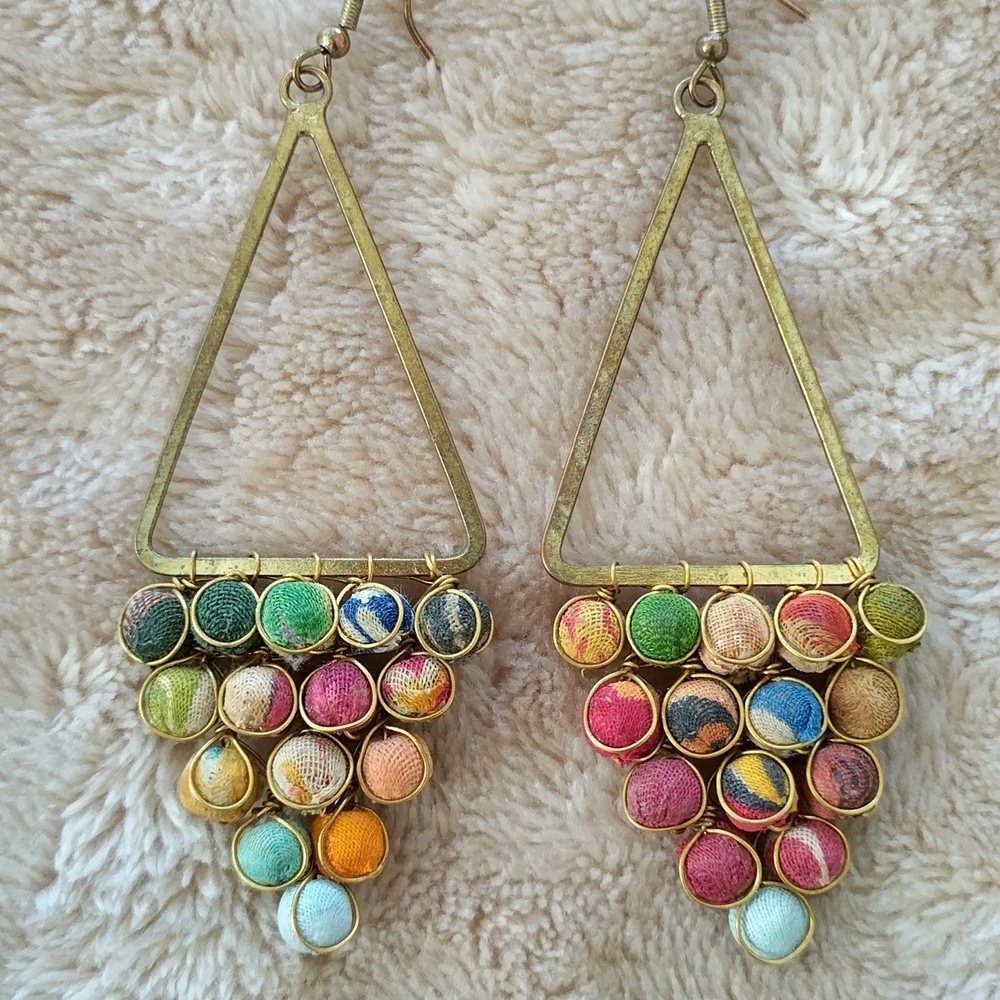 Upcycled Sari Fabric Triangle Drop Earrings